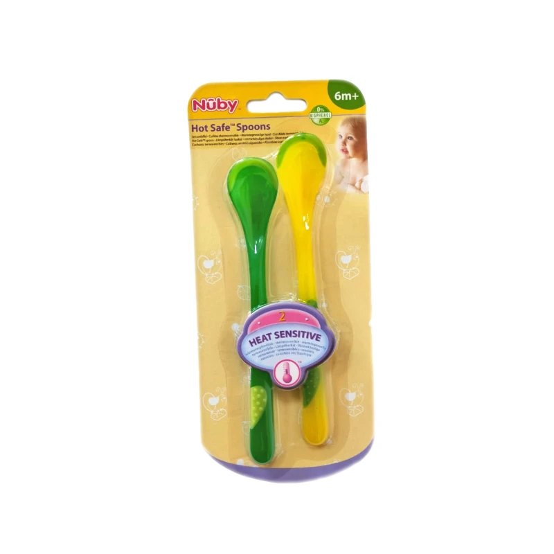 Nuby Patented Angled Hot Safe™ Spoon +6 months, Green & Yellow - نوبي