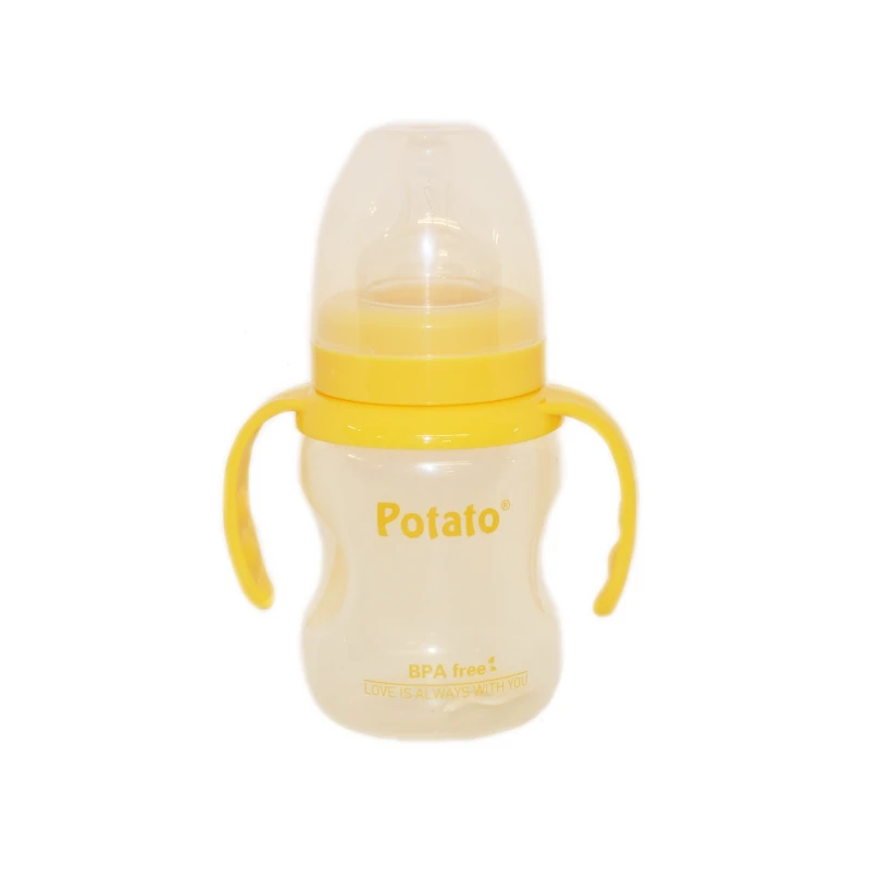 Potato Baby Feeding Bottle with Handle, 3-6 months, Yellow, 180 ml - بوتاتو