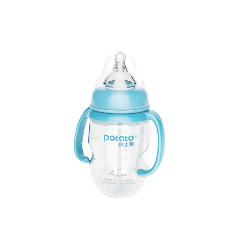 Potato Baby Feeding Bottle with Handle Size (L) +4m - Blue 270ml - بوتاتو