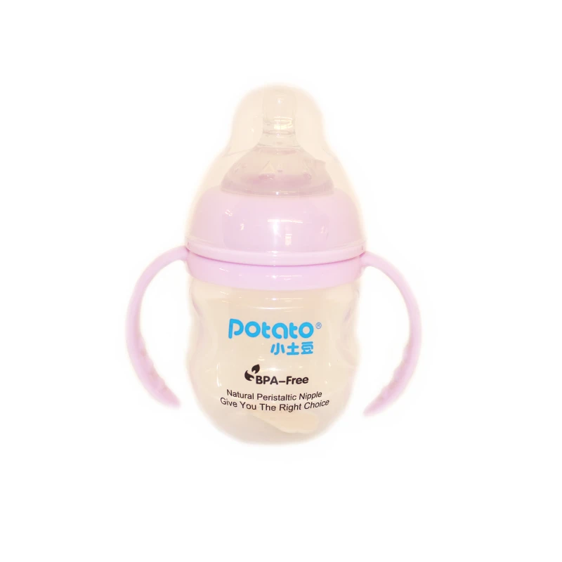 Potato Baby Feeding Bottle with Handle, Wide Neck, 0-3 months, Pink, 150 ml - بوتاتو