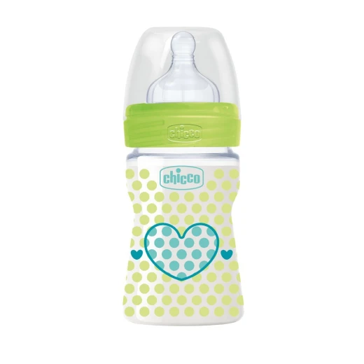 Chicco Wellbeing 150ml Baby Bottle, Silicone Teat, Green Chicco Wellbeing 150ml Baby Bottle, Silicone Teat, Green