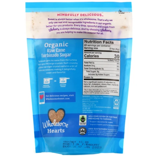 Wholesome, Organic Turbine, Raw Sugar Cane, (680 g) - هول سم - Image 2