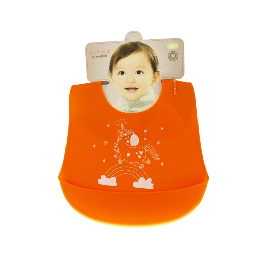 Xihan Cartoon Waterproof Silicon Apron Bib - Orange Xihan Cartoon Waterproof Silicon Apron Bib - Orange