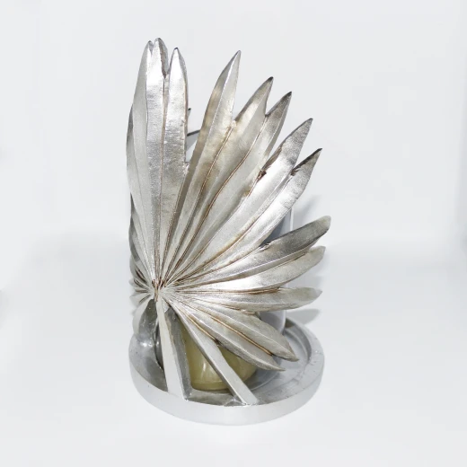 Silver Glass Candle Holder with Leaf Shape - Image 2