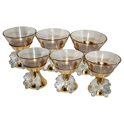 Set of 6 Ice-Cream Glass Bowls Designed with Butterfly, Bronze