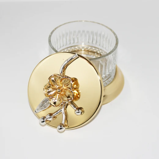 Glass Sugar Container with Gold Cover - Image 2