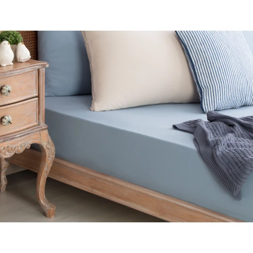 Madame Coco - Combed Cotton Fitted Sheet - King, Indigo Madame Coco - Combed Cotton Fitted Sheet - King, Indigo