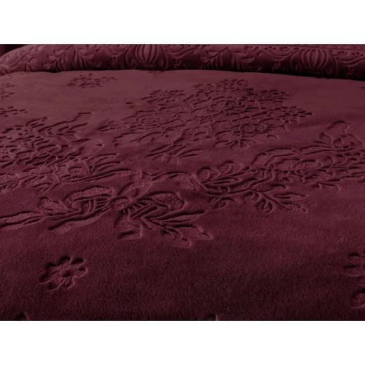 Madame Coco - Jardin Fleuri Emboss Mink Blanket , Burgundy - مدام كوكو - Image 2