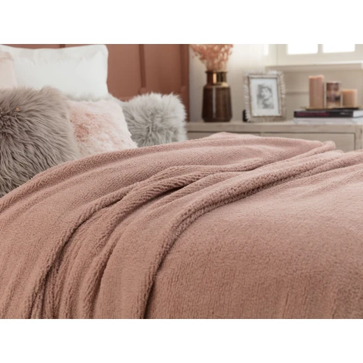 Madame Coco - Estee Sherpa Plain Blanket - Double, Dusty Rose - مدام كوكو - Image 2
