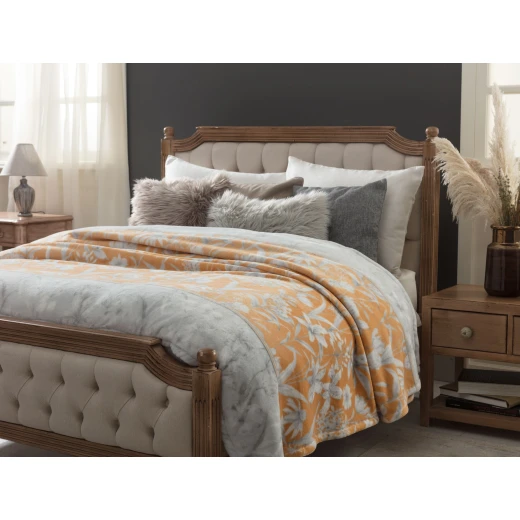 Madame Coco - Antibes Printed Wellsoft Blanket - Double Grey/Orange Madame Coco - Antibes Printed Wellsoft Blanket - Double Grey/Orange