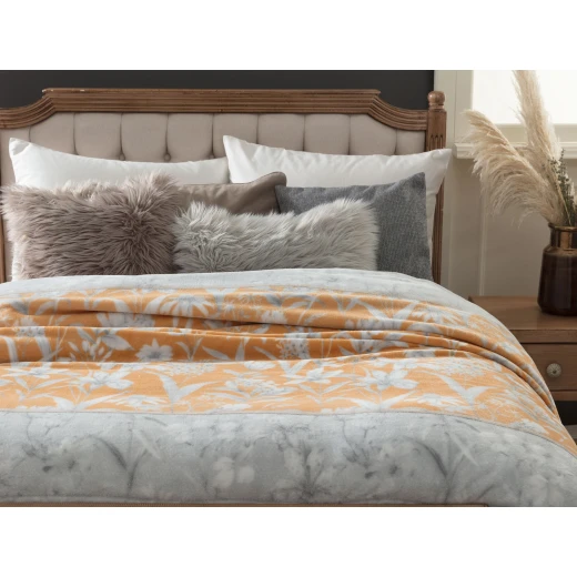 Madame Coco - Antibes Printed Wellsoft Blanket - Double Grey/Orange - مدام كوكو - Image 2