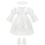Little Princess 4 pieces Long Sleeves Dress Set for 3-6 months Girl, White