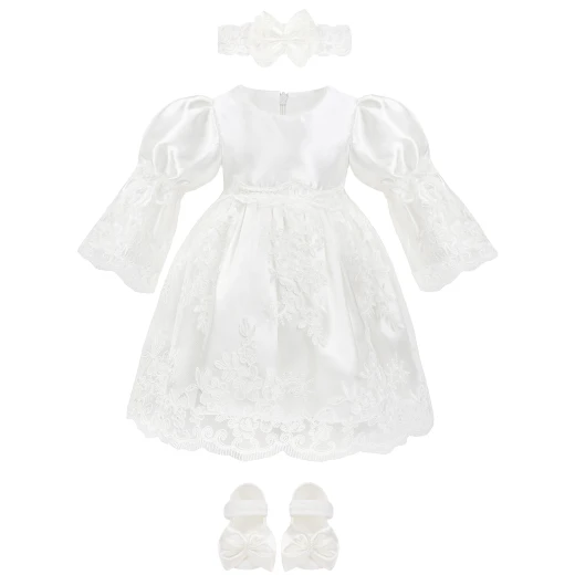 Little Princess 4 pieces Long Sleeves Dress Set for 3-6 months Girl, White Little Princess 4 pieces Long Sleeves Dress Set for 3-6 months Girl, White