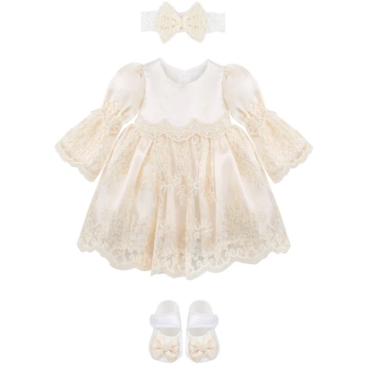 Little Princess 4 pieces Dress Set for 3-6 months Girl, Beige - Image 2