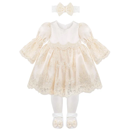 Little Princess 4 pieces Dress Set for 3-6 months Girl, Beige - Image 4
