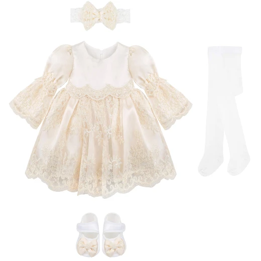 Little Princess 4 pieces Dress Set for 3-6 months Girl, Beige Little Princess 4 pieces Dress Set for 3-6 months Girl, Beige