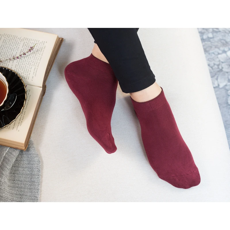 Madame Coco - Leaf Ankle Socks, Burgundy - مدام كوكو