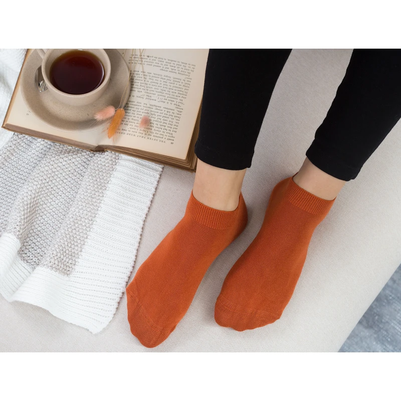 Madame Coco - Leaf Ankle Socks, Orange - مدام كوكو