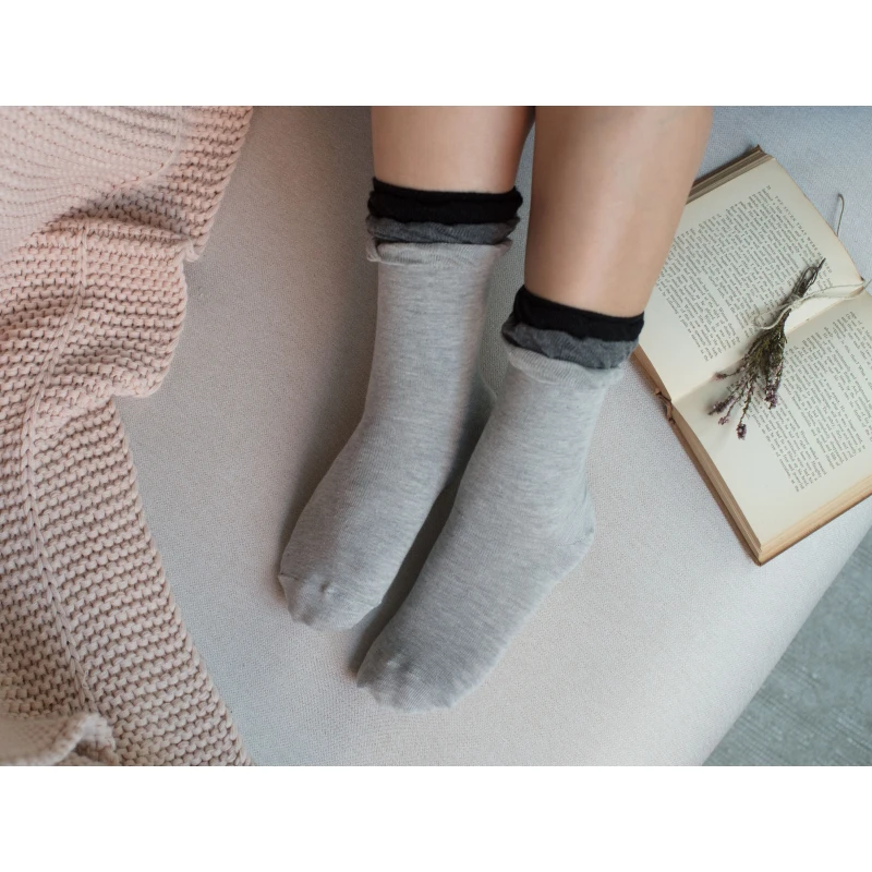 Madame Coco - Fleur Women's Ankle Socks, Gray - مدام كوكو
