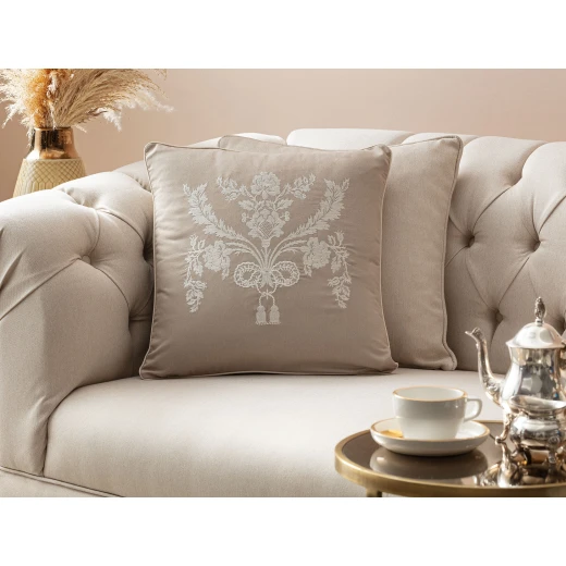 Madame Coco - Alix Embroidered Pillow Case, Light Brown Madame Coco - Alix Embroidered Pillow Case, Light Brown