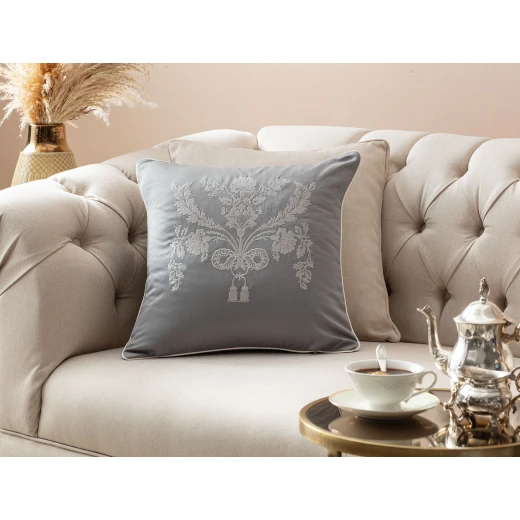 Madame Coco - Alix Embroidered Pillow Case, Gray Madame Coco - Alix Embroidered Pillow Case, Gray