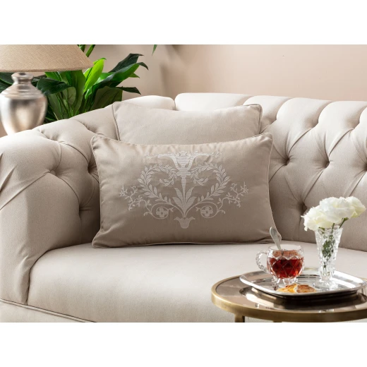 Madam Coco - Celie Embroidered Pillow Case, Light Brown Madam Coco - Celie Embroidered Pillow Case, Light Brown