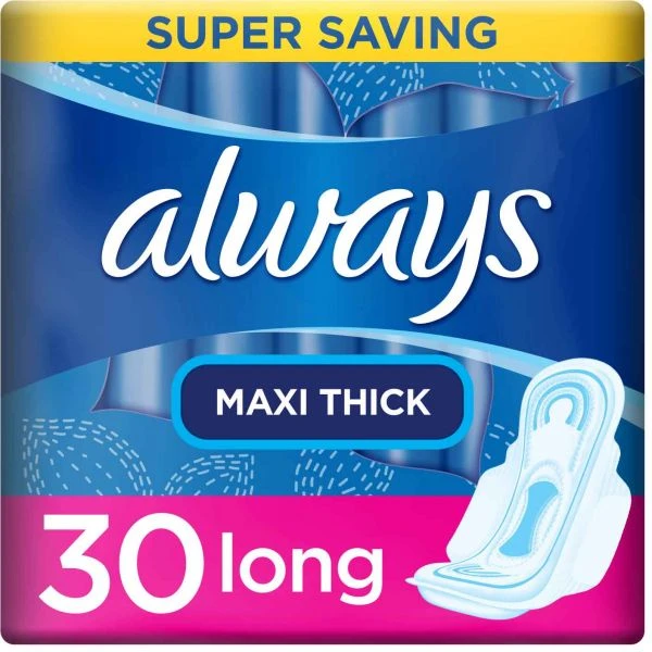 Always Maxi Thick Long Sanitary Pads With Wings – 30 Pieces - أولويز