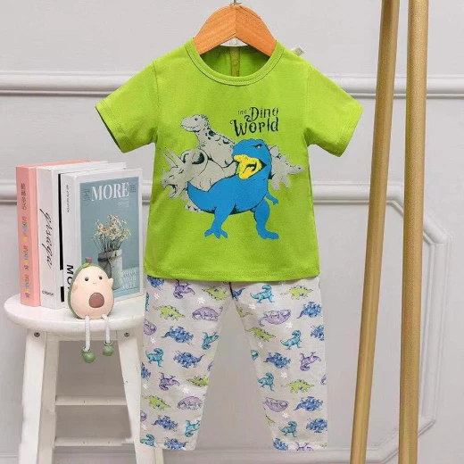 Half Sleeves T-Shirt & Lounge Pants Pajama Set, Dino World Design, 5 Years