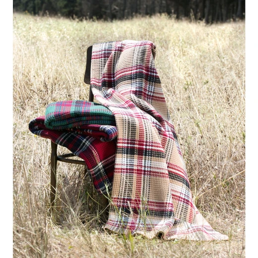 Madame Coco - Plaid Scotch Blanket - Single Beige / Red Madame Coco - Plaid Scotch Blanket - Single Beige / Red