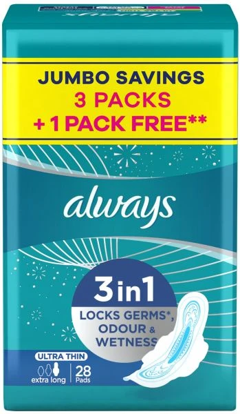 Always Ultra Thin Extra Long Sanitary Pads With Wings - 28 Pieces - أولويز