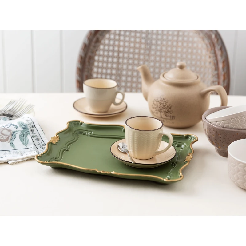 Madame Coco Camelote Small Tray with Gold Leaf - Dark Green - مدام كوكو