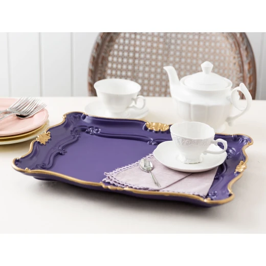 Madame Coco Camelote Large Tray with Gold Leaf - Purple