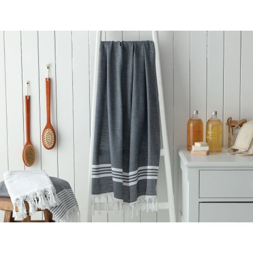 Madame Coco - Norice Peshtemal Beach Towel, White, Grey Madame Coco - Norice Peshtemal Beach Towel, White, Grey
