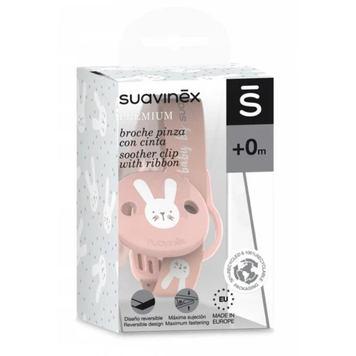 Suavinex Pacifier clip with HYGGE Ribbon Pink Rabbit - سوافينكس - Image 2