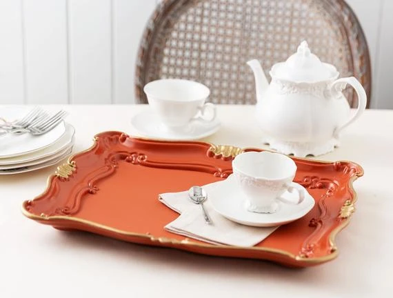 Madame Coco - Camelote Gold Plated Large Tray - Terra Cotta - مدام كوكو