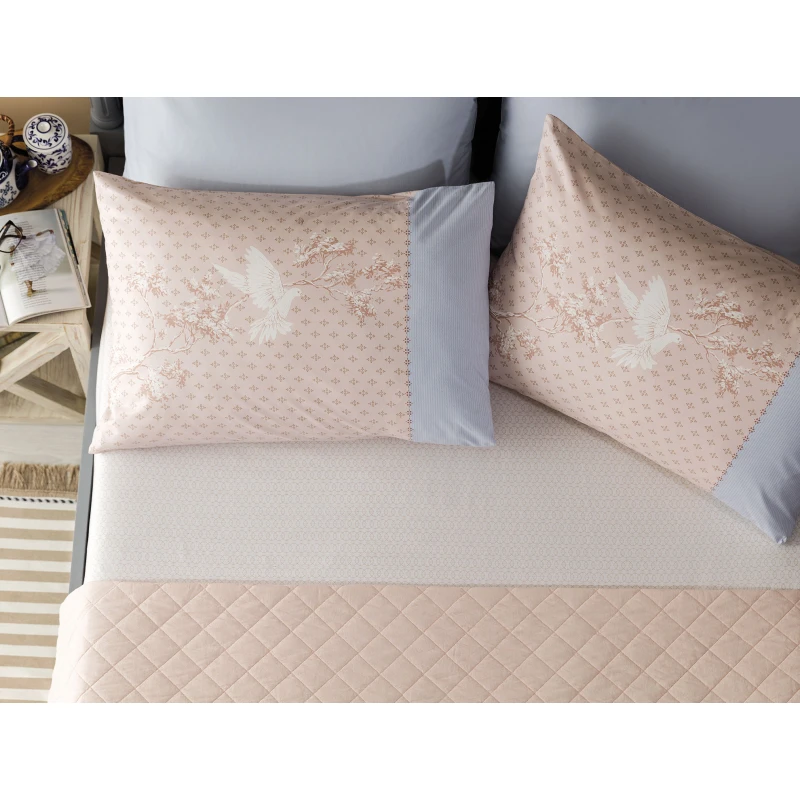 Madame Coco - Calme Double Ranforce Linen Set - Powder / Gray - مدام كوكو