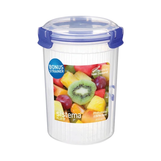 Sistema KLIP IT Round Food Storage Container with Straining Basket,1 Liter Sistema KLIP IT Round Food Storage Container with Straining Basket,1 Liter