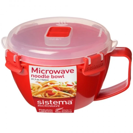 Sistema Microwave Noodle Bowl Lunch 940ml, Red/Clear Sistema Microwave Noodle Bowl Lunch 940ml, Red/Clear
