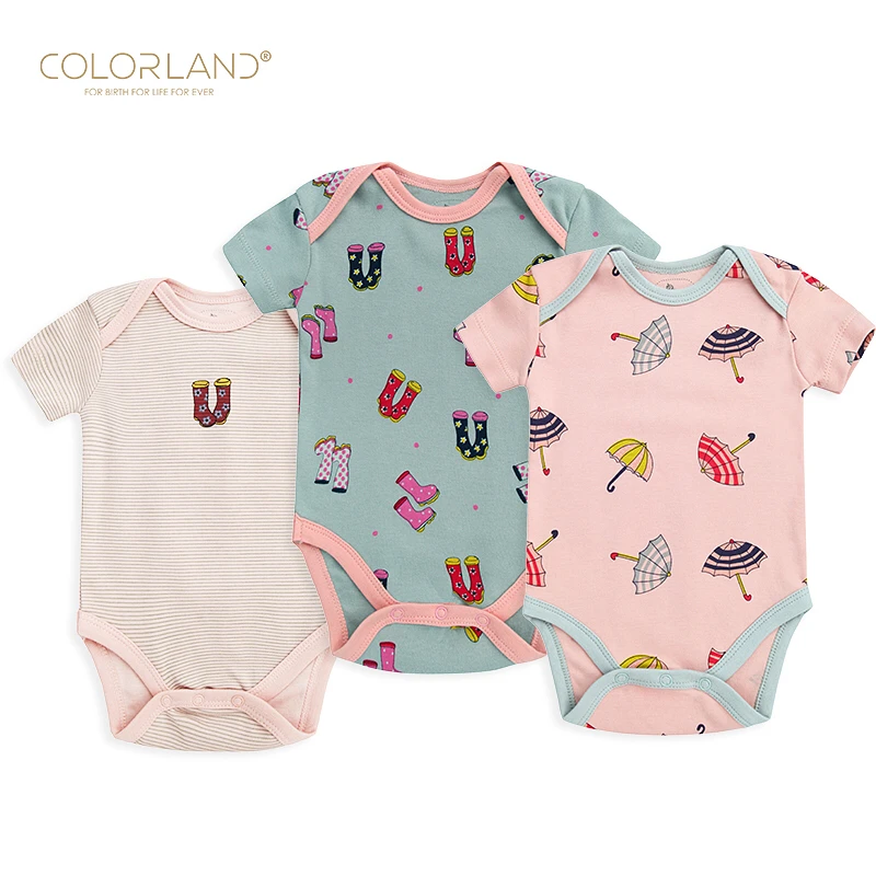 Colorland - (6) Baby Bodysuit 3 Pieces In One Pack, 0-3 Months, Winter - كولورلاند