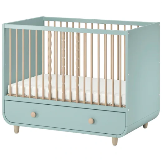 Trama Baby Cot With Drawer, Light Turquoise 60*120Cm Trama Baby Cot With Drawer, Light Turquoise 60*120Cm