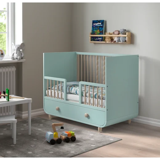 Trama Baby Cot With Drawer, Light Turquoise 60*120Cm - تراما بيبي - Image 3