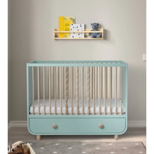 Trama Baby Cot With Drawer, Light Turquoise 60*120Cm - تراما بيبي - Image 2