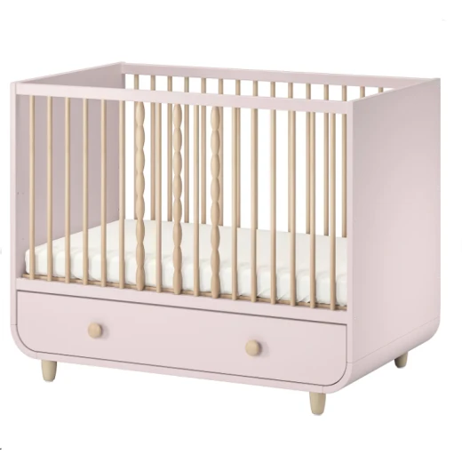Trama Baby Cot With Drawer, Pale Pink 60x120 Cm Trama Baby Cot With Drawer, Pale Pink 60x120 Cm