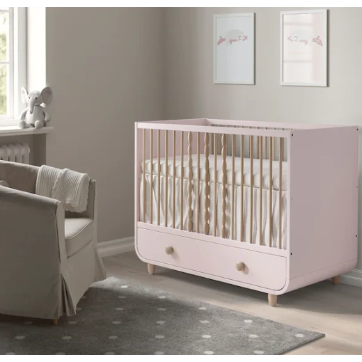 Trama Baby Cot With Drawer, Pale Pink 60x120 Cm - تراما بيبي - Image 3