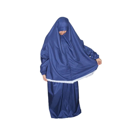 طقم صلاة نسائي بالكامل ، قطعتين ،باللون الكحلي مع دانتيل أبيض طقم صلاة نسائي بالكامل ، قطعتين ،باللون الكحلي مع دانتيل أبيض
