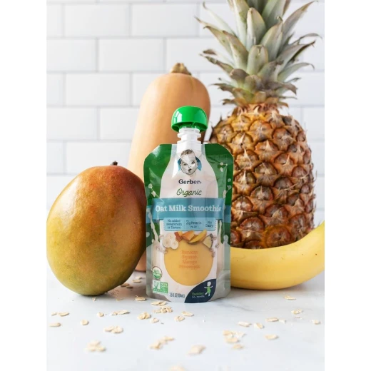 GERBER Organic Out Milk Smoothie Banana Squash Mango Pineapple GERBER Organic Out Milk Smoothie Banana Squash Mango Pineapple