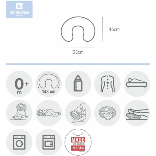 Cambrass Small Nursing Pillow, 53 x 45 x 10 cm, Pic Blue - كامبراس - Image 3