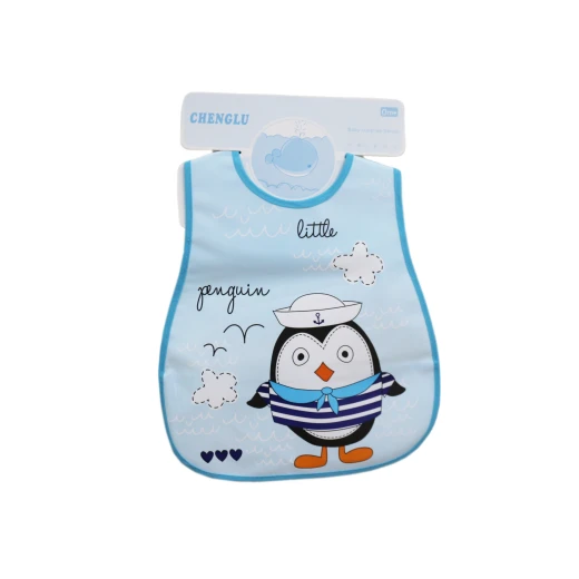 Plastic Baby Bib Waterproof, Blue Penguin Plastic Baby Bib Waterproof, Blue Penguin