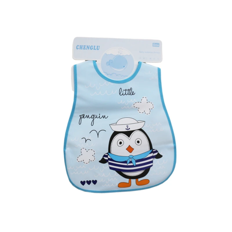 Plastic Baby Bib Waterproof, Blue Penguin