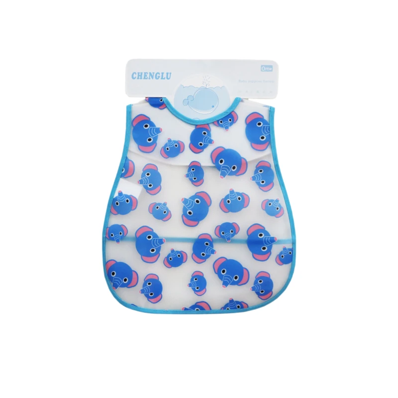 Plastic Baby Bib Waterproof, Pink and Blue Elephant